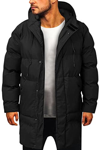 Daunenmantel Herren Lang Winterjacke Mit Kapuze Lange Winddichte Gesteppte Wintermantel Herrenmantel Parka Mittellang Freizeit Hooded Steppmantel Schwarz Winter Warme Winterparka Große Größen M-4Xl