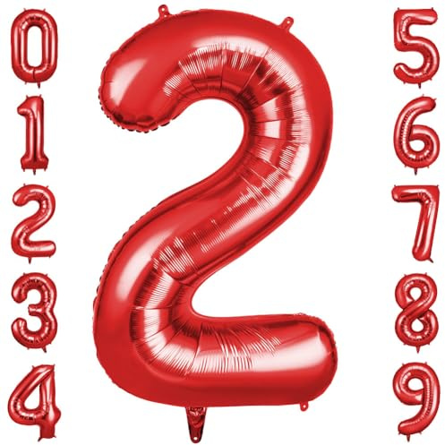 OFFCUP Palloncino Numero 2 Rosso Gigante 40 Pollici Foil per Compleanno