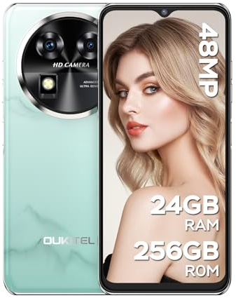 OUKITEL C37 Handy Ohne Vertrag, 24GB+256GB/1TB Erweiterbar 5150mAh 4G Smartphone Günstig, 6.6 FHD+ Display Android 13 48MP+32MP Panorama Kamera, Face ID & Fingerprint, GPS & Wi-Fi, Dual SIM