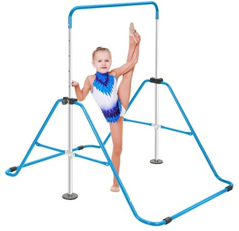 WENNEWU Barra Ginnastica Bambini, Barra Orizzontale Pieghevole, Attrezzatura per L'Allenamento Ginnico, Altezza Regolabile, per Casa, Palestra, Interni, Giardino, Esterni,Blu
