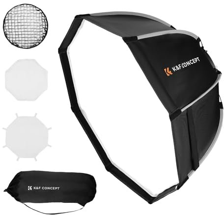 K&F CONCEPT 65cm/26 Zoll Parabol Softbox, Quick Release Umbrella Octagon Softboxen mit Honeycomb Gitter+Weichen Diffusor +Tragbartasche, Achteckige Softbox Bowens Mount für COB Video Light