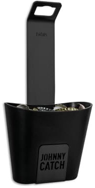 höfats- Johnny Catch Cup SCHWARZ - Edelstahl Flaschenöffner mit Auffangbehälter - fängt bis zu 60 Kronkorken - Bieröffner, Kapselheber, Wandflaschenöffner mit schraubenloser Montage