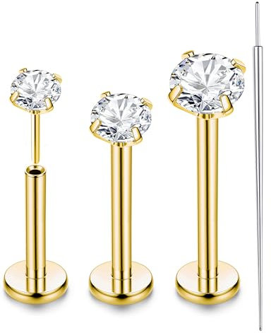 Chriscoco G23 Titan Labret Piercing Set - 16G/18G/20G Tragus, Nasen, Lippen Stecker Mit 2/3/4MM CZ Helix Jewellery 6/8/10MM