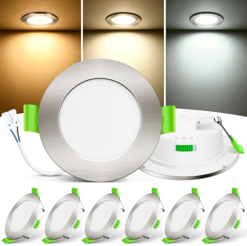 ALUSSO LIGHTING Set med 6 LED-spotar, 12 V, 3 000K-6 000K, infällda LED-spotar, 4 W, Ø55-68 mm, IP44, för under skåp, kök, husbil, husvagn, tak, nickel