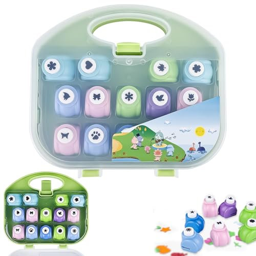 BAIFULAI Papierstanzer, 14 Stück Motivstanzer Stanzer Kinder Stanzer, stabiler Ausstanzer für Papier zum Basteln Stanzer rund, Stanzer Stern für DIY Scrapbook Fotoalbum Handwerk Einladungen