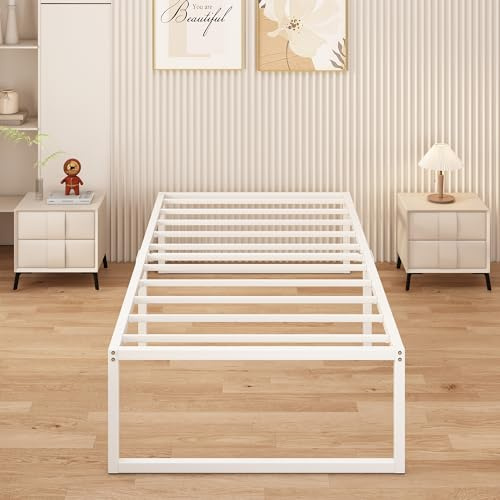 Yicensen Petit Cadre de Lit Simple 90 x 190 cm, Lit Plateforme en Métal avec Support à Lattes en Acier, Montage Facile, sans Bruit, Pas Besoin de Sommier Tapissier, 41 cm de Haut, Blanc