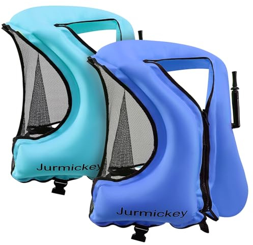 2 Pcs Snorkel Vest for Adults, Inflatable Snorkeling Vest for Men & Women, Portable Swim Jacket & Buoyancy Vest for Snorkeling, Swimming, Kayaking, Boating