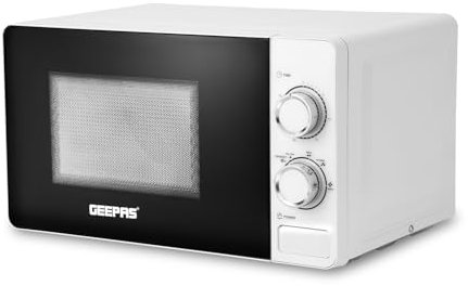 GEEPAS 700W Manual Solo Microwave Oven, 20L| Electric Oven with Auto Defrost Speedy Reheat | 5 Power Levels 2 Rotary Dials 30 Min Timer Easy Clean Standard Size of Dinner Plate | 2 Year Warranty White