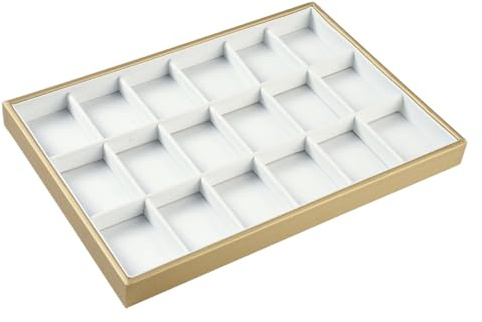 CALFOVERA Scatola Porta Anelli in Pelle PU Bianca con Griglie Impilabile Vassoio Porta Gioielli in Pelle Vetrina per Pendenti Organizzatore per Collane Contenitore per Cassetti Orecchini Collane