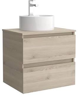 Mueble de Baño BEQUIA 70cm Natural | Lavabo sobre encimera Porcelana Centrado