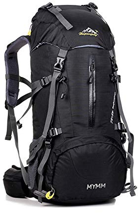 MYMM 50L Zaino ideale per sport all'aria aperta, escursionismo, trekking, campeggio, viaggio, arrampicata. Borsa impermeabile da alpinismo, zaino con copertura antipioggia, Nero , L
