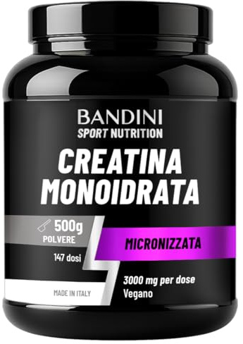 Bandini® Créatine Monohydrate en Poudre 500 g - 147 portions - 100% Pure Creatine micronisée - Solubilité optimale, Non aromatisé - Idéal pour Entraînement, Sport, Fitness - Doseur inclus - Vegan
