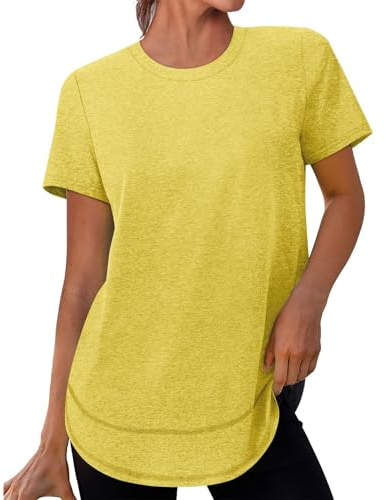 Camisetas Deporte Mujer Cuello Redondo Running Top T-Shirt Básica Yoga Camisa Laufshirt Fitness Manga Corta Blusas Ropa Gym Funcionales Secado Rápido Deportiva Algodón Transpirable