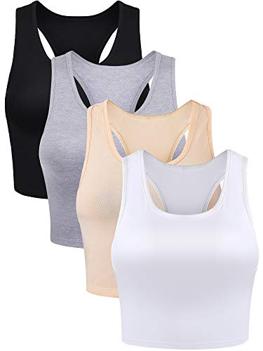BOAO 4 Canottiere basiche da Donna Senza Maniche Top Corto con Schiena Scoperta per Donna, M