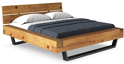 moebel-eins CURBY Balkenbett mit Holz-Kopfteil, Kufenfuß, Material Massivholz, 160 x 200 cm, Natur