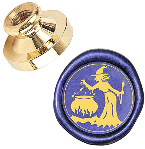 craspire Halloween Sorcière Cire Sceau Tampon Potions Magiques Remplaçable 25mm Cire à Cacheter Tampon Tête en Laiton Uniquement pour Halloween Invitations Cartes Bouteille Cadeau Décoration