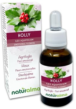 Holly eller Järnek (Ilex aquifolium) Emotionella blommor eller Bachblommor Naturalma - 30 ml droppar - Alkoholfritt flytande extrakt - Blommessenser - Vegansk
