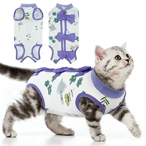 Katzenbody Nach Op, Recovery Suit Katze Schutz Kleidung Wiederherstellung Anzug Weste Chirurgische Katzenspay Erholung Shirt Anti-Lecken E Collar Alternative Für Katzen Nach Operation(Lila, XS)