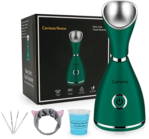 Vapeur facial nano ionique pour le visage - Humidificateur à brume chaude - Pulvérisateur hydratant pour le visage - Pour sauna, spa - Kit de 4 pièces en acier inoxydable et bandeau pour cheveux