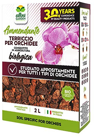 Albagarden - Terriccio Per Orchidee Biologico - 2 LITRI - Substrato Specifico per tutte le Varietà di Orchidee - Composizione Equilibrata A Base Di Corteccia Di Pino E Torba Per Piante