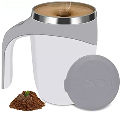 Taza de café Agitadora Magnética Eléctrica, Taza Mezcladora de Acero Inoxidable, Taza de Viaje, Taza Mezcladora Automática para café, Leche, Cacao, 380ML (Blanco)