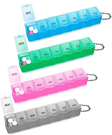 Sheryl&Rain 4 Pezzi Porta Pillole Settimanale a 7 Scomparti,Portapillole Settimanale,Porta Pastiglie Settimanale,Portapillole Giornaliero,Porta Pastiglie Giornaliero,Porta Medicine Settimanale