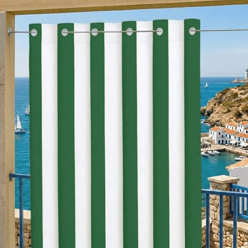 Byour3 - Rideaux D'Extérieur Imperméables avec Anneaux en Métal Anti-moisissure - Auvent Latéraux Gazebo Occultant Terrasse Balcon Pergola Toile Solaire Isolant Thermique (Rayures Vert, L.155x272H)