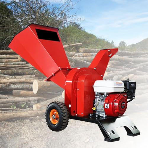 Trituratore di Rami da Giardino, Trituratore di Legno Elettrico A Benzina, 7,5 HP, Serbatoio Carburante da 3,6 L, Diametro di Triturazione 50 Mm, 8 Lame, Trituratore di Rami Multiuso,