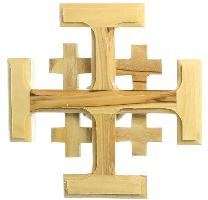 Palais du Rosaire Croce di Gerusalemme in legno di ulivo di Betlemme da 8 cm - Crocifisso legno - Culto cristiano in legno d'ulivo