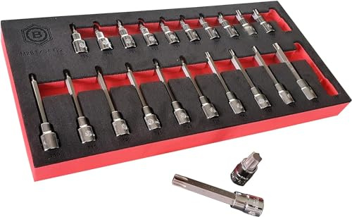 Britool Hallmark Torx Bit Set, T10-T60, 3/8 Drive, 48mm & 95mm Bits, Storage Tray, 10 Piece
