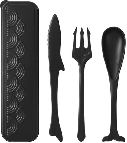 Set de couverts de camping, cuillère, couteau et fourchette en plastique pour le pique-nique, Lunch Box with Cutlery (1, Noir)