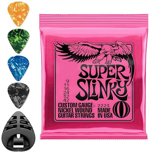 Akustikgitarrensaiten, Nickel umsponnene Gitarrensaiten, E-Bassgitarrensaiten, E-Gitarrensaiten – Stärke 9–42, inklusive 4 kostenlosen Plektren