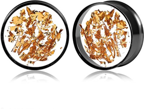 DOEARKO Ear Tunnels Ear Stretchers 1 Pair Stainless Steel Gold-foil Ear Gauges Expander Stretcher Body Piercing Jewelry for Men Women (Black, 10mm)