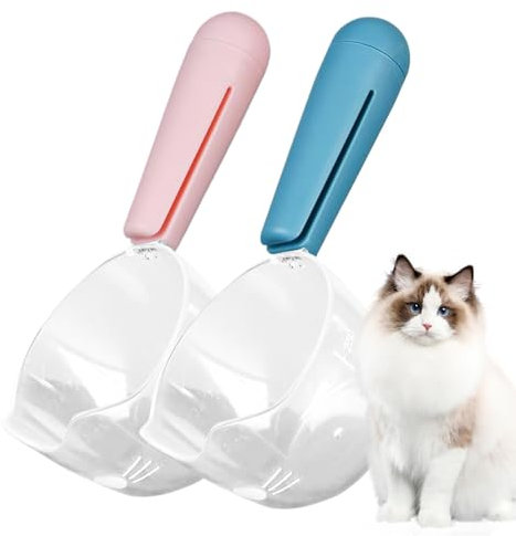 Futterschaufel für Haustiere, Spenderlöffel mit Verschlussclip, Reis, 20 x 9 x 7 cm, Leckerli-Spender, Löffel, 2 x Messlöffel für Hundefutter und Katzenleckerli, Dichtungsclips, Reis, Mehl, Sojabohnen