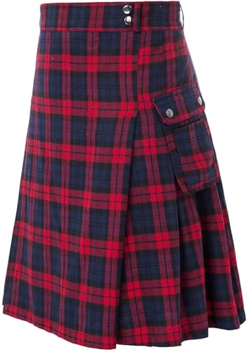 BaronHong Kilt in tartan da uomo con cintura e ampie tasche cargo, Colore: rosso, M