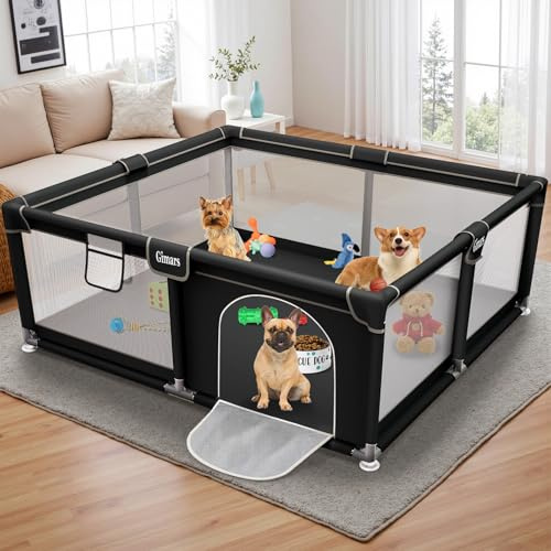 Parc pour Chiots 127x127x66 cm avec Porte, adapté aux Chiots ou aux Petits Chiens, clôture Robuste en Tissu épais et Maille en Nylon Haute résistance, Lavable en Machine