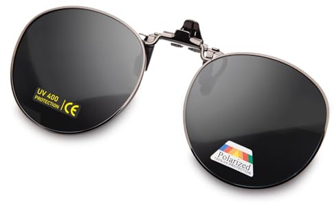 Epavouos Occhiali da sole polarizzati Clip-On UV400 anti-riflesso lenti con montatura in metallo rotondo design unisex, Nero , 52 mm