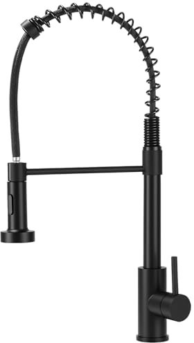 FAOKZE Robinet Cuisine, Mitigeur Cuisine Avec Douchette, d'Évier à Arc Élevé, Pivotant à 360°, Acier Inoxydable, Flexible Économe en Eau Robinet, 2 Modes de Pulvérisation, Noir