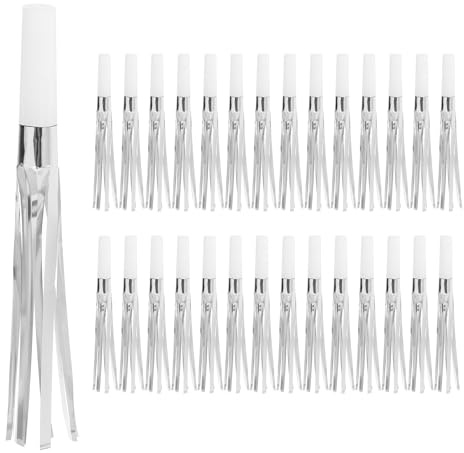 PATIKIL 30 Pcs Matracas, Silbatos De Fiesta Con Flecos Metálicos Para Fiestas Cumpleaños Año Nuevo, Blanco/Plateado