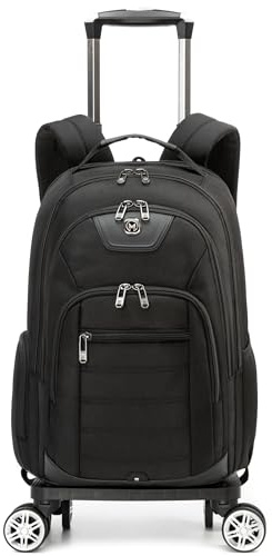 HTgroce Business Trolley Travel Backpack with Wheels, Rolling Laptop Backpack, Travel Bag with Wheels, Men's Hand Luggage, Laptop Bag, Travel Suitcase, Briefcase for School, Work, Black (black 1