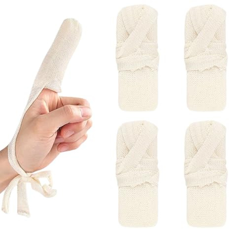 JeeGoWooss 4 Pcs Finger Bandages, Tubular Bandages, Reusable Cotton Finger Cots for Fingers Thumb Sprains Swelling Protection, in Work, Kitchen, and Sports, First Aid (Skin Color)