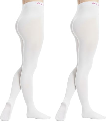 viiotu 2 Pairs Ballet Tights for Girls Kids Footed 80 Denier Full Foot Dance Tights for Gymnastics Ballet Dancing School (UK, Age, 6 Years, 8 Years, Regular, White)