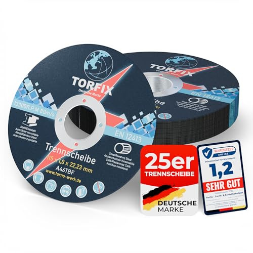 Torfix Skärskiva 25-pack 115 x 1,0 x 22,23 mm – stål och rostfritt stål/stål-inox skärskiva, tunn flexskiva för vinkelslip (115 mm, 25, stycken)