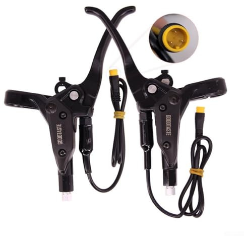 Caswynlife Leva del freno per bicicletta con funzione di spegnimento, connettore a 2 poli, in lega di alluminio, per bici elettrica, morsetto da 22,2 mm, cavo lungo 350 cm (un paio a 3 pin)
