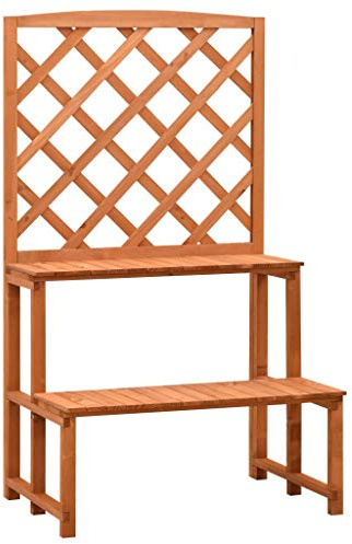 Ziaphsol Escalera de flores con enrejado de madera maciza de abeto naranja, 70 x 42 x 120 cm para balcón, terraza, jardín y jardín de invierno, soporte para plantas con estantes