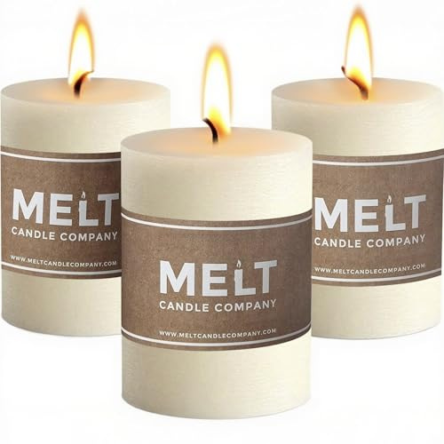Melt Candle Pillar Candles, 3 Pack - Unscented Candles for Home, Church, Weddings, & More - 3 x 4, Ivory