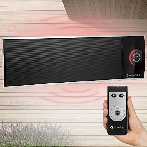 blumfeldt Stufa Elettrica Basso Consumo, Colonnina da Giardino 2200W, Termosifone, Pannello Radiante Infrarossi con Telecomando, Display LED, IPX4, No CO2.