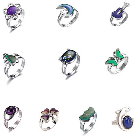 LH1028 10pcs Mixed Mood Rings Classic Temperature Change Color Ring Lovers (Adjustable Size)