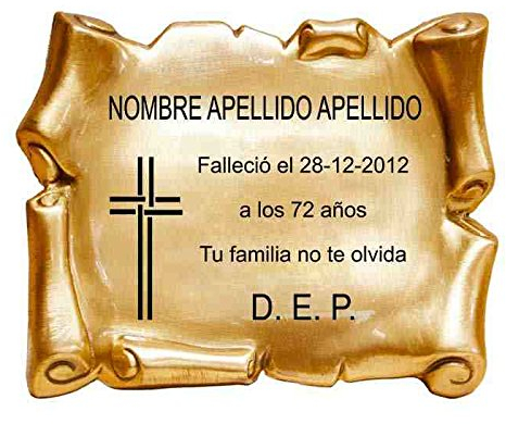 Trofeos Cadenas | Placa Grabada para Cementerio | Pergamino con Relieve y diseño Cruz | Placa Conmemorativa de Latón con Acabado en Bronce | Tamaño 20 x 15 cm
