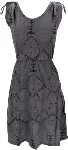 GURU SHOP Ethno Minikleid, Bedrucktes Goakleid, Rückenfreies Kleid - Grau, Damen, Baumwolle, Size:S